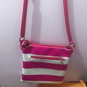 Pink and white crossbody bag